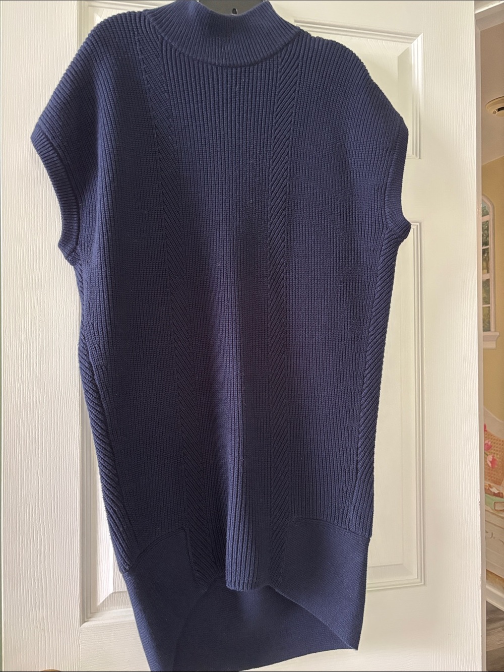 Sleeveless Mock Neck Knit Tunic Sweater - Navy